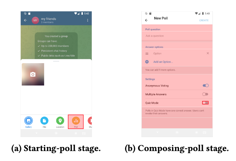 UI elements selected for starting-poll and composing-poll stages